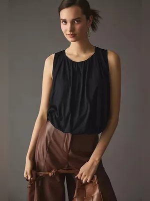 NWT By Anthropologie Shimmer Bubble Hem Top Black Medium thumbnail 2