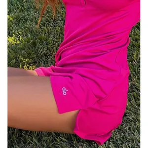 Alo Charmed Tennis Dress Magenta Crush Button-Up V-Neck Sleeveless Henley Mini L thumbnail 9