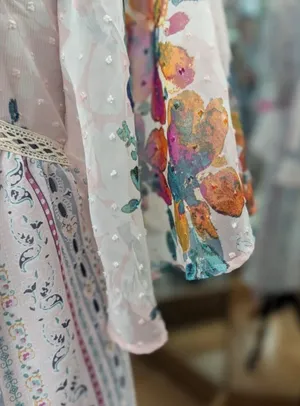 New Direction Boho Floral Sheer Blouse Medium Swiss Dot Lace Peasant Top thumbnail 7