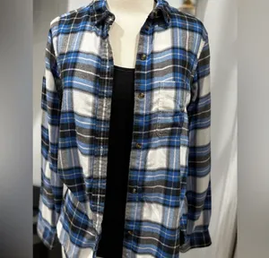 American Eagle Outfitters AHH-MAZINGLY SOFT Boyfriend Fit Blue Flannel Shirt thumbnail 2