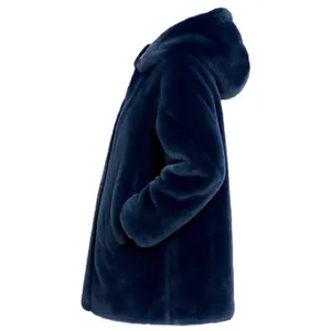 Women's Hooded Faux Fur Coat Blue XSmall Winter Cozy Mob Wife Classic Timeless thumbnail 2