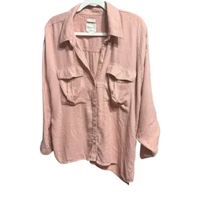 American Eagle Pink Terracotta Button Down Long Sleeve‎ Shirt Women’s Sz M Y2K thumbnail 9