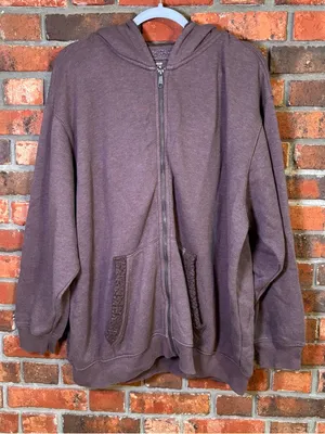Aerie womens sherpa lined oversized full zip hoodie brown XL thumbnail 1