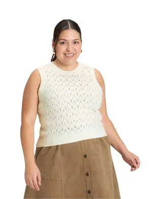 NWT Universal Thread Womens Sweater Crochet Vest 94429888 Cream Off White XXL thumbnail 1