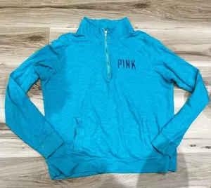 Victoria’s Secret PINK Blue Quarter Zip Pullover Women’s Large thumbnail 1