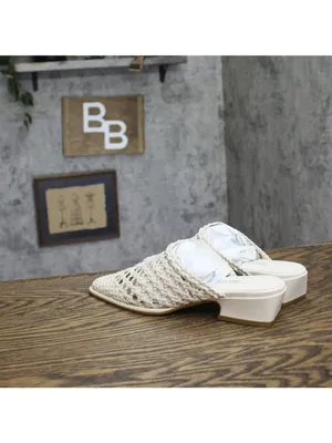 NWT Steve Madden Woven Open Back Block Heel Mules DESS04S1 Bone Off White 5.5M thumbnail 2