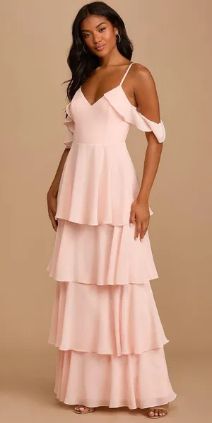 Lulus Moments of Magic Blush Pink Tiered Ruffled Maxi Dress thumbnail 1
