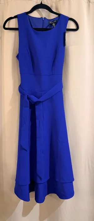 INC International Concepts Cobalt Blue High-Low Sleeveless Dress with Tie Waist thumbnail 1