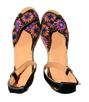 Jutelia Embroidered Floral Espadrille Platform‎ Sandals Black EU 40 New Boho thumbnail 1