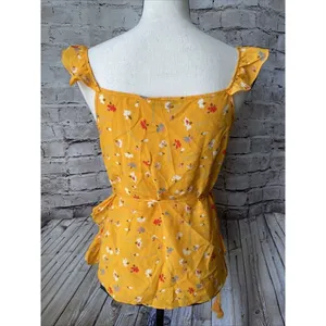 Madewell 100% Silk Floral Wrap Tank Top Ruffle Yellow V Neck Size‎ 6 thumbnail 3