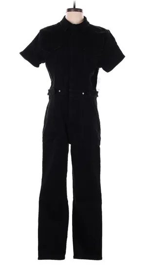GOOD AMERICAN Solid Black Long Denim Jumpsuit - 4 (Extra Large) thumbnail 1