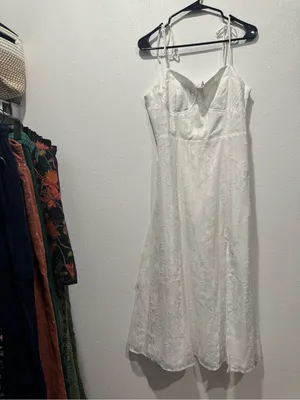 Lulus Loveliest Looks White Floral Jacquard Midi Dress L NWOT thumbnail 3