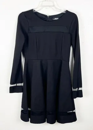 LULUS Leader Black Mesh Long Sleeves Skater Dress Size Large Neutral Boho Gala thumbnail 1