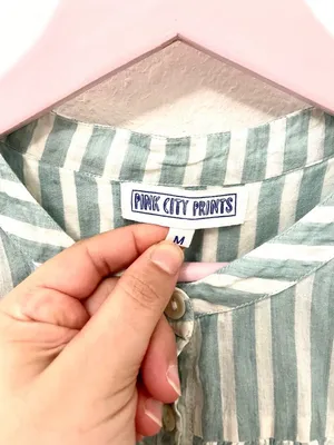 Pink City Prints Blue Green Stripe Long Sleeve Dress M Coastal Grandmother Cotta thumbnail 3