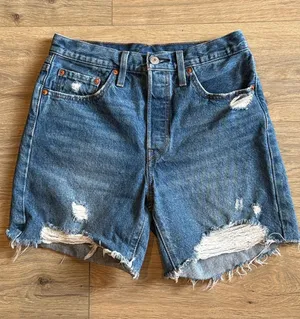 LEVI'S High-Rise Distressed Button-Fly Denim Midi Shorts 27 Classic Casual thumbnail 1