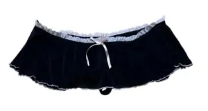 Black sheer skirted thong with pink satin bow and trim medium thumbnail 1