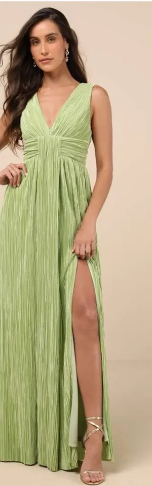 LULU’S Melitta Lime Green Plisse Sash Maxi Dress thumbnail 1