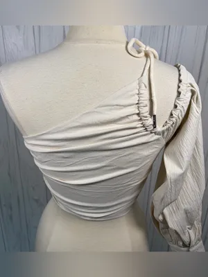 NWT WNTRMSE‎ Pippa One-Shoulder Long-Sleeve Crop Top in Vanilla, Size 6 thumbnail 7