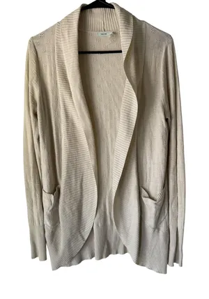 Kimchi Blue Sweater Coquette Medium Cream Open Front‎ Cardigan Pockets Boho thumbnail 1