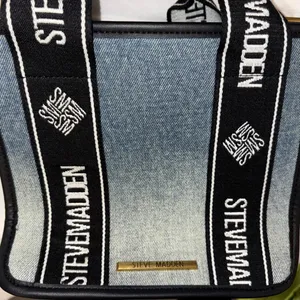 Steve Madden Blue Denim Tote with Black Logo Straps thumbnail 6