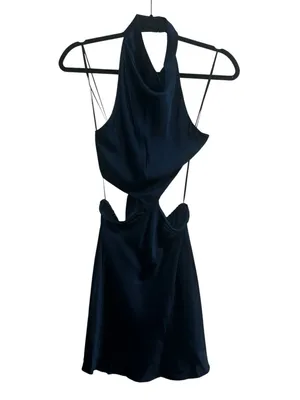 NEW NWT Amanda Uprichard X Revolve Kaye Cutout 100% Silk Mini Dress In Ink Navy thumbnail 4