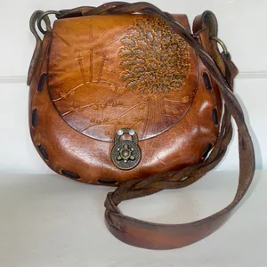 Genuine Etched Boho Saddle Braided Leather‎ Shoulder Handcrafted 3 Cross Handbag thumbnail 1
