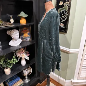 Anthropologie Holding Horses Green Crushed Velvet Babydoll Shirt Dress Size Smal thumbnail 6