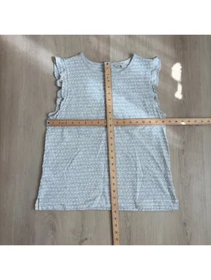 Loft NWOT Women's Gray White Swiss Dot Ruffle Sleeve Cotton Knit Top Size M thumbnail 6