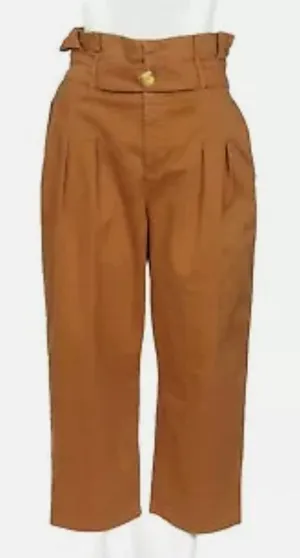 Free People high scrunch pleated waist wide leg cropped tan ginger pants sz 29 thumbnail 1