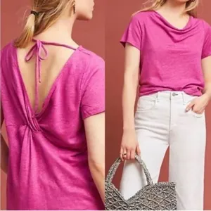 Anthropologie Maeve Fuchsia Linen Back Twist Tie Top Size Large thumbnail 2