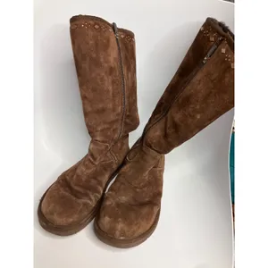UGG Tall Suede Boots Womens 8 Brown Good Studded Metallic Zip Up 5544 winter thumbnail 3