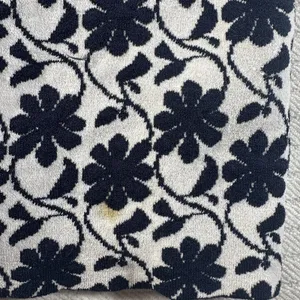 Club Monaco Rowlen Floral Off-Shoulder Top Womens Size XS Navy Blue White Knit thumbnail 4