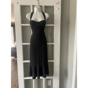 Anthropologie Hutch Black Textured Halter Midi Dress Flounce Hem thumbnail 6