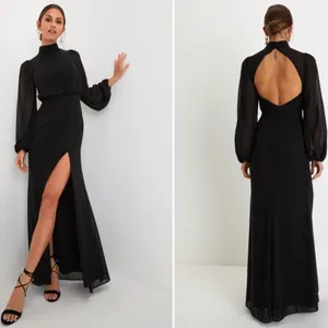 LULU's Sexy Long Sleeve Romantic Formal Event Bridesmaid Wedding Thigh Slit Maxi thumbnail 3