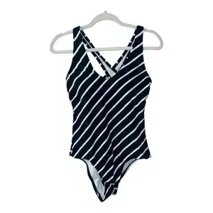 Kona Sol One Piece Blue Striped Swimsuit, Medium‎ thumbnail 2