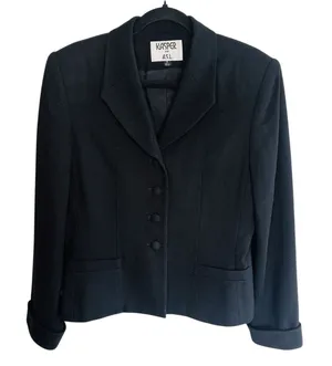 Kasper ASL Black Wool Blazer Jacket Women's 10 Button Front Career 90s‎ Vintage thumbnail 1