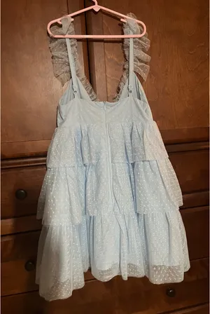 Revolve Arabela Ruffle Mini Dress in Baby Blue thumbnail 3