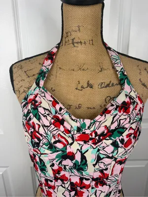 Japna Floral Halter Corset Top Size M Pink Red Green Y2K Summer thumbnail 4
