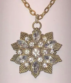 Gold Tone CZ Rhinestone Boho Retro Statement Pendant Necklace thumbnail 1