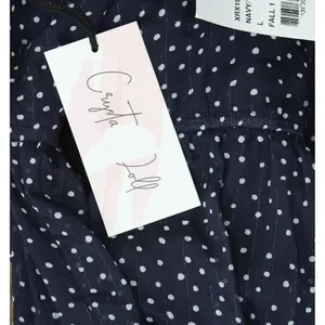 NWT Crystal Doll Short Puff Sleeved Sheer Fit Flare Dress Navy Blue / White L thumbnail 9