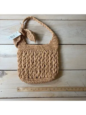 A New Day NWT Women's Straw Woven Tie-Top Shoulder Bag Light Brown Adj Strap thumbnail 4