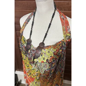Colorful maxi dress‎ long stretchy sleeveless halter beaded neckline boho sz M thumbnail 2