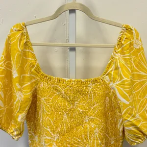 NWT Universal Thread Linen Blend Floral Smocked Puff Sleeve‎ Crop Top XL Yellow thumbnail 4