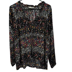 Everleigh Floral Paisley Peasant Blouse Long Sleeve Black Multicolor Womens XL thumbnail 7