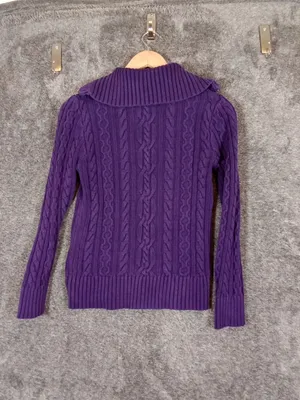 Ralph Lauren Purple Zip-Front Cable Knit Sweater Cotton High Neck Womens S thumbnail 4