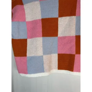 Womens Knit Sweater Vest Size S Colorblock Checkered Pink Blue Rust Cream thumbnail 10