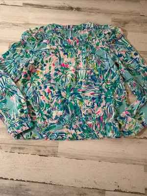 Lilly Pulitzer Jansen Lightweight Sweatshirt Blue Ibiza Cabana Cocktail thumbnail 8