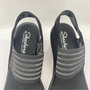Skechers wedge platform cushion black sandals women’s Size 9 thumbnail 3