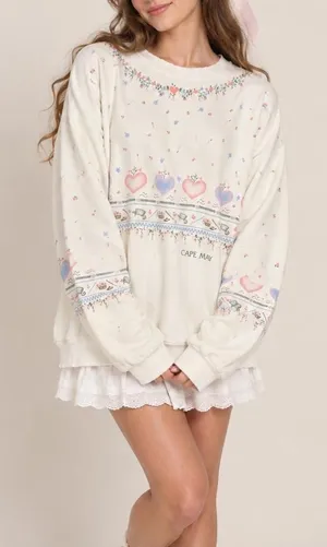 Vintage Sweatshirt Farmhouse Cape May Floral Rustic 80s Grandmacore Cottagecore thumbnail 1