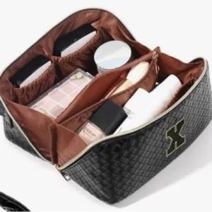 New!Black Woven Travel Toiletry Bag with Gold X Guitar Crossbody Strap thumbnail 4